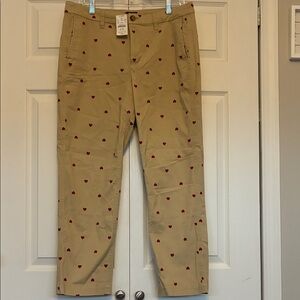 J. Crew Factory Tan Chinos with Red Heart Pattern
